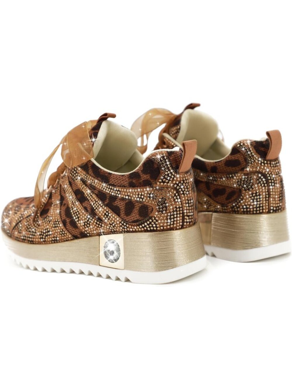 Women's Leapord Mesh Platform Wedge Sparkly Rhinestone High Top Glitter Sneakers - Picture 5 of 6
